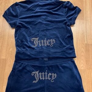 Juicy Couture Deep Blue Velour Short-Sleeve Jacket + Matching Shorts